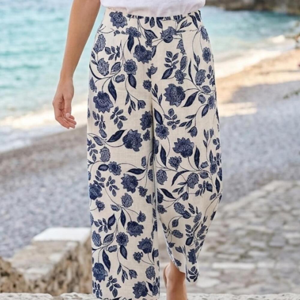 Ella Moss floral wide-leg cropped pants - BOTANICAL linen blend